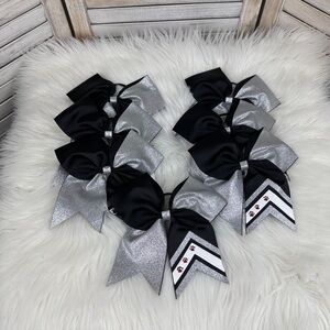 Bundle Set Lot of 7 Black Silver White Maroon Paw Print Glitter Cheer Hairbows